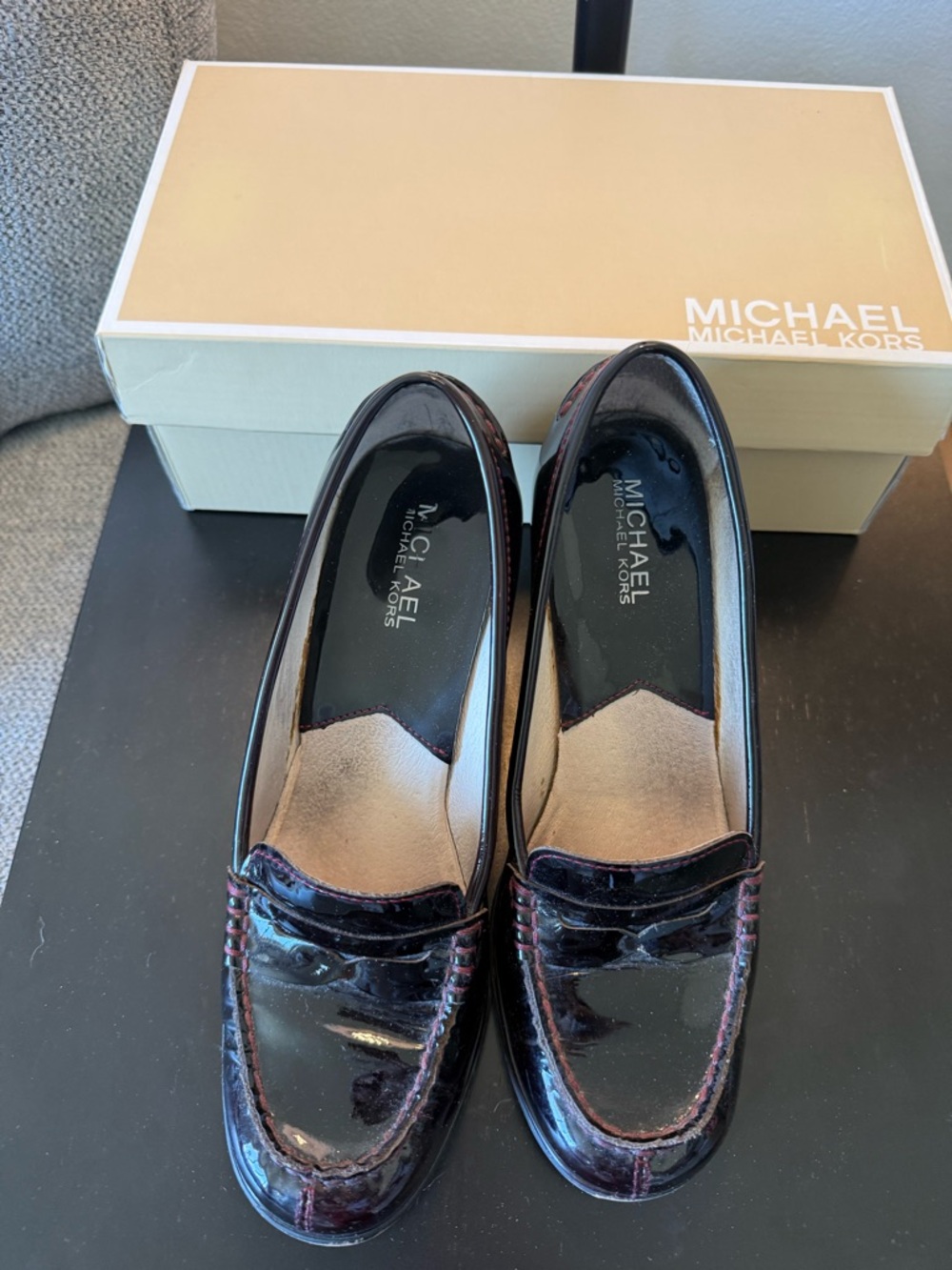 Michael Kors Women's Patent Leather Loafers in Deep Burgundy - Picture 3 of 7